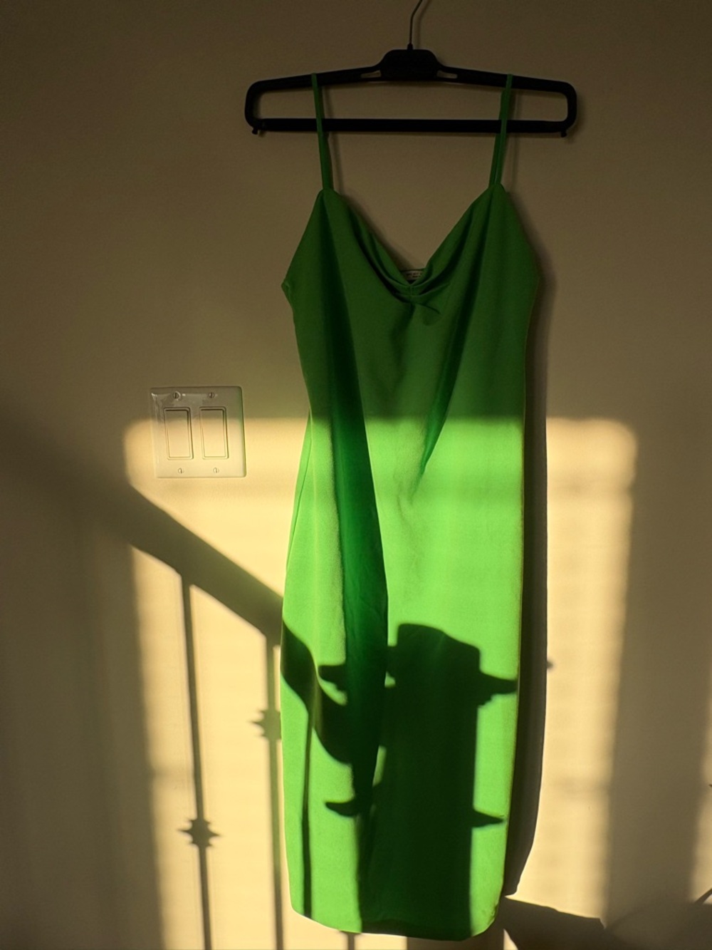 Zara Bright Green Slip Midi Dress with Cowl Neck